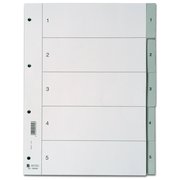 A4 PP-Ordnerregister 1-5 mit Deckblatt, Taben 5+1, grau