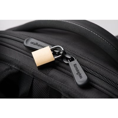 Laptop security compartment with puncture-resistant, lockable zip