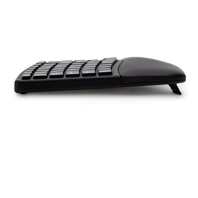 Split and sloped keyboard with adjustable reverse tilt