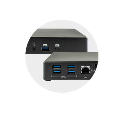 Six USB ports (USB-C and USB-A)