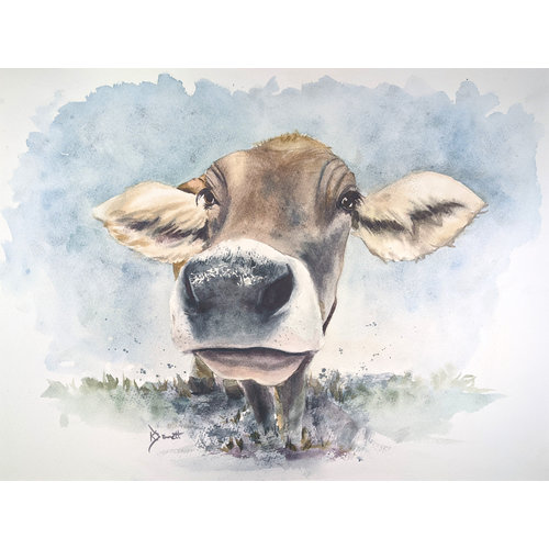 Kerry Bennett Curious Cow using Derwent Graphitint